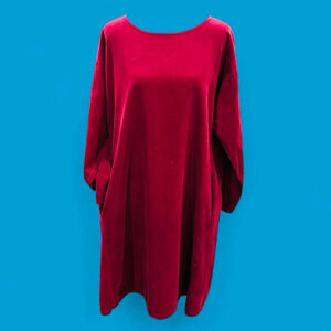VASNA Dress L Red 100% Cotton Corduroy Oversized Tunic Dress Midi Lagenlook Glam